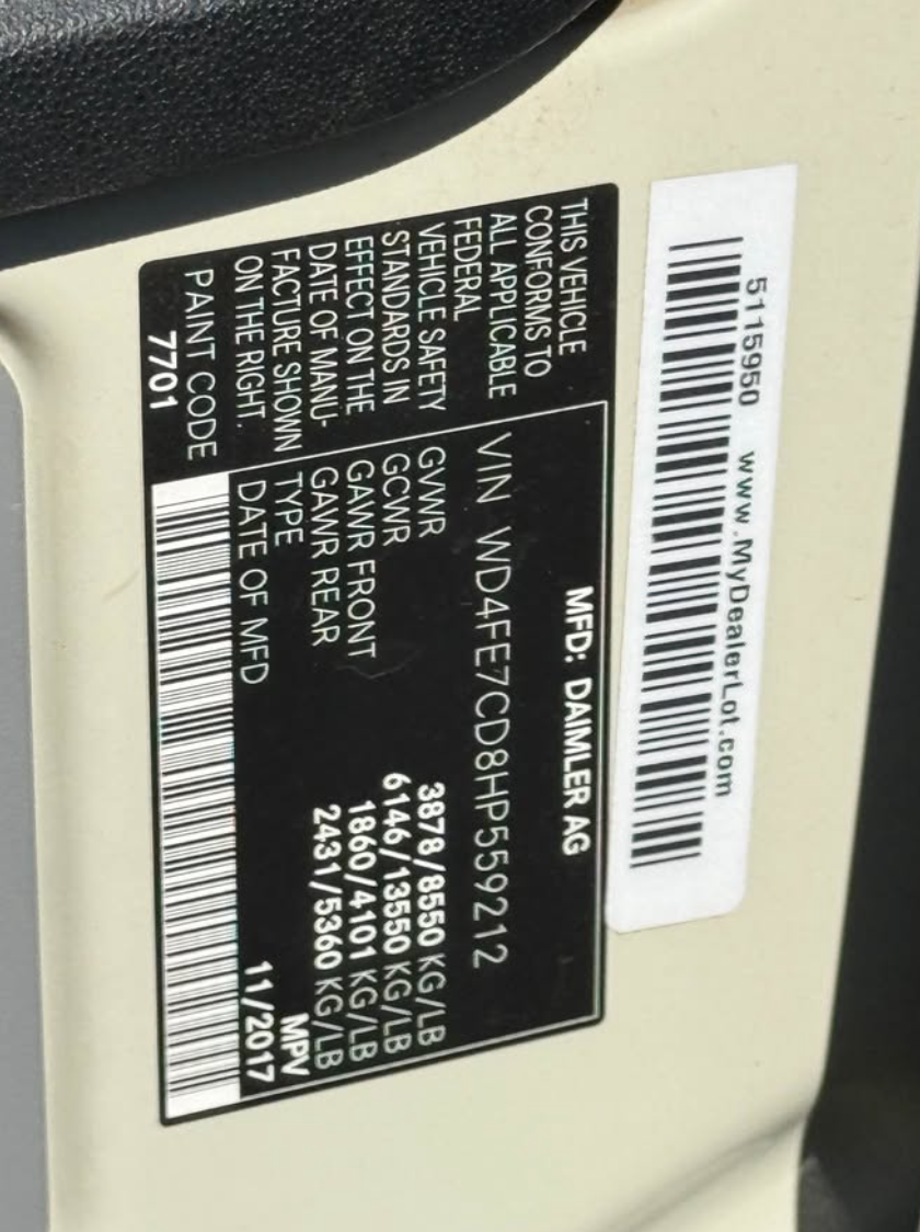 2017 Mercedes-Benz Sprinter 2500 Crew – 4x4 High Roof, Fully Loaded